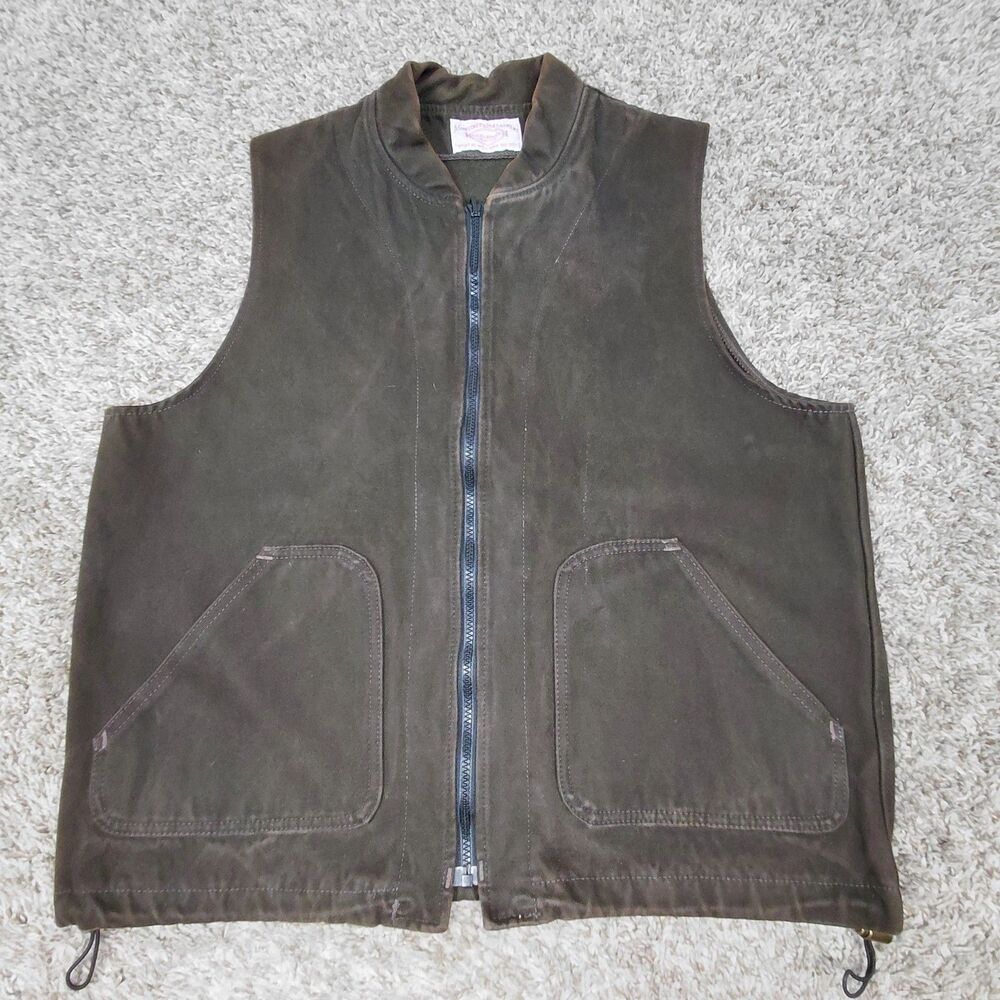 Vintage CC Filson Moleskin Vest Liner Mens Large Brown Full Zip Pockets